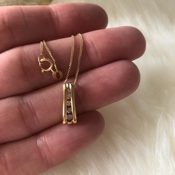 Channel Set Gold Necklace - Picture 2 of 5